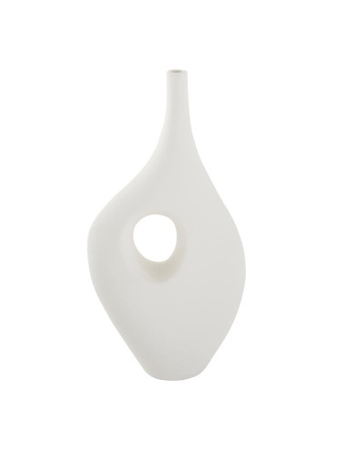 VASE TERRE CUITE BOUTEILLE BLANC HAUT 35,5 CM