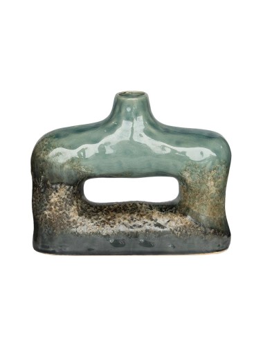 VASE  RECTANGULAIRE TERRE CUITE VERT/GRIS HAUT 18 CM
