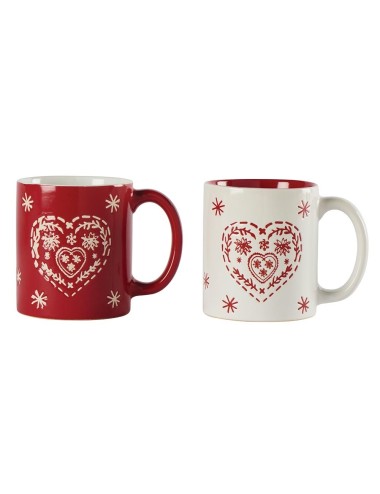 SET 2 MUGS DECOR COEUR BLANC/ROUGE